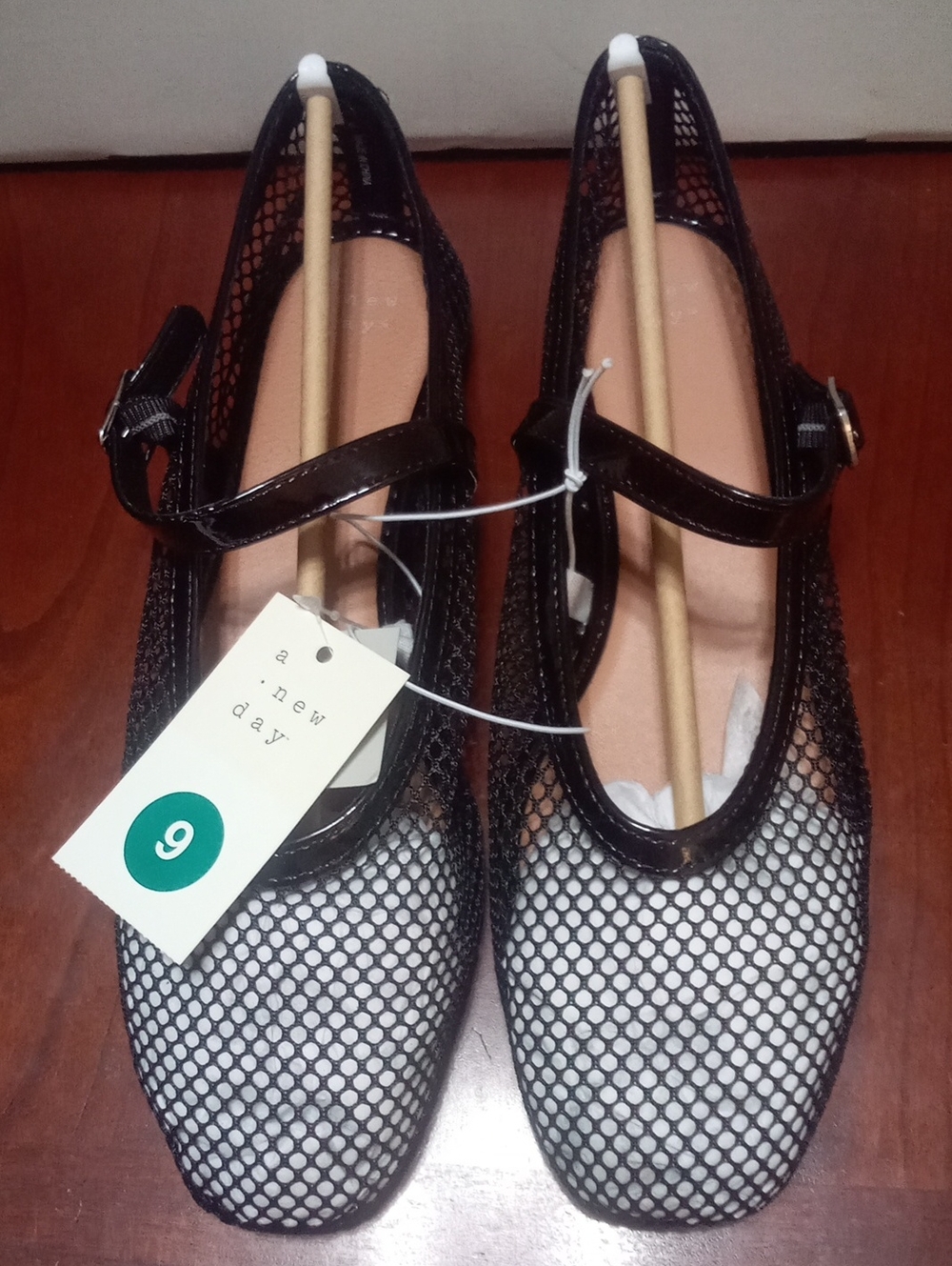 a new day Black Mesh Mary Jane Flats Size 9 NWT $45